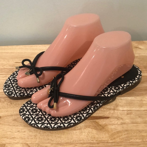 Kate Spade Leather Bow Tie T Strap Flip flops Navy Women’s Size 8M - Picture 1 of 10